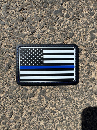 UV3D USA FLAG BLUE LINE WITH ADHESIVE-PRESS READY PATCH-3.5" x 2"