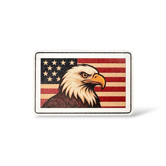 BALD EAGLE USA FLAG WITH ADHESIVE-PRESS READY PATCH