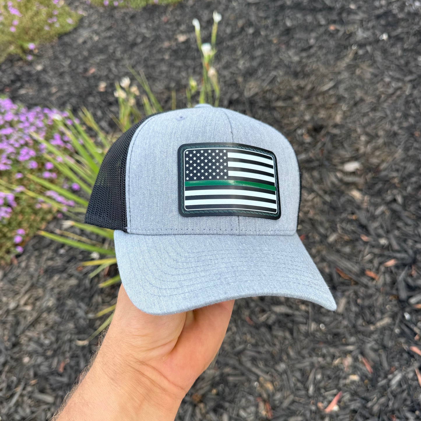UV3D USA FLAG GREEN LINE WITH ADHESIVE-PRESS READY PATCH-3.5" x 2"