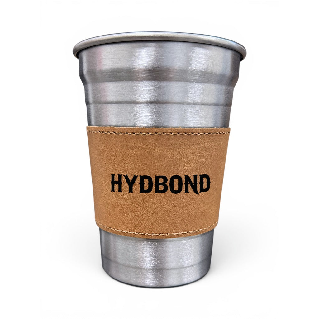 16OZ STAINLESS STEEL REUSABLE PARTY CUPS-SADDLEHYD RAWHIDE LEATHERETTE SLEEVE