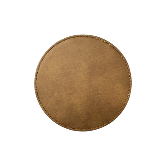 4" Round Barrel Brown/Black Hydbond Leatherette Coaster