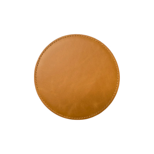 4" Round Toffee/Black Hydbond Leatherette Coaster
