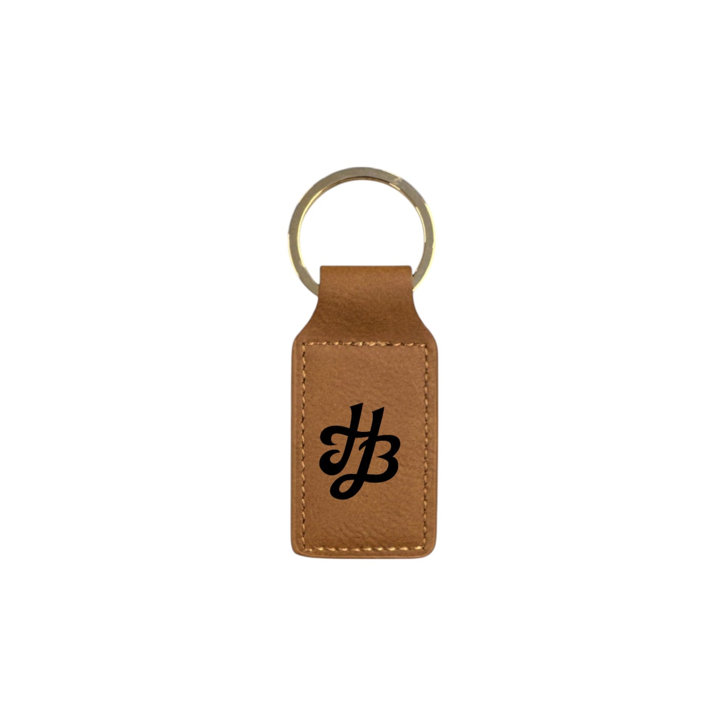 2" Rectangle Rawhide/Black Keychain
