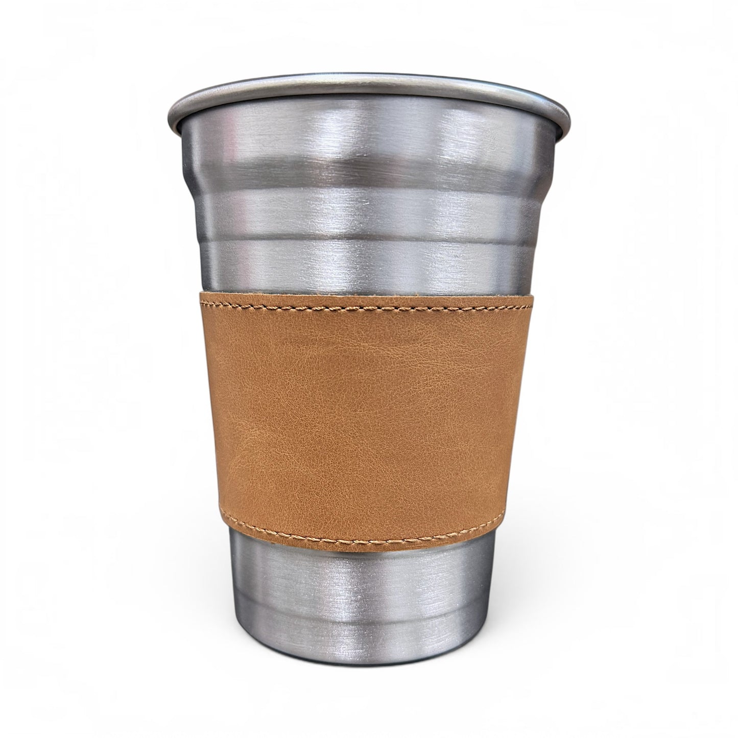 16OZ STAINLESS STEEL REUSABLE PARTY CUPS-SADDLEHYD RAWHIDE LEATHERETTE SLEEVE