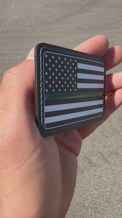 UV3D USA FLAG GREEN LINE WITH ADHESIVE-PRESS READY PATCH-3.5" x 2"