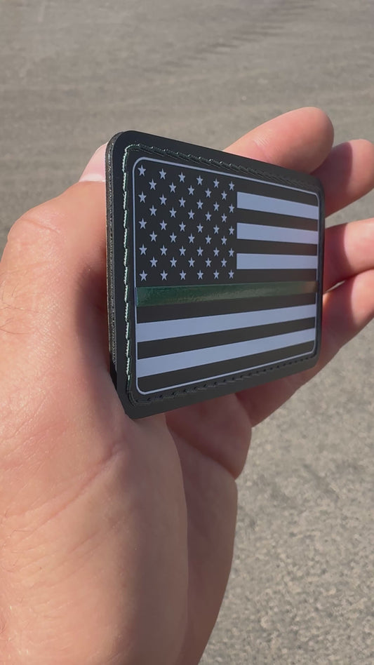 UV3D USA FLAG GREEN LINE WITH ADHESIVE-PRESS READY PATCH-3.5" x 2"